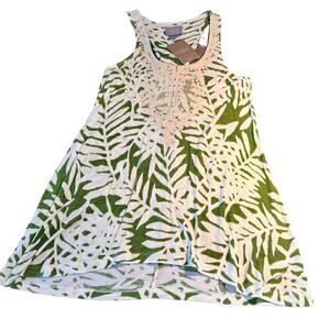 Anthropologie Vanessa Virginia green white leaf embroidered racerback top XS